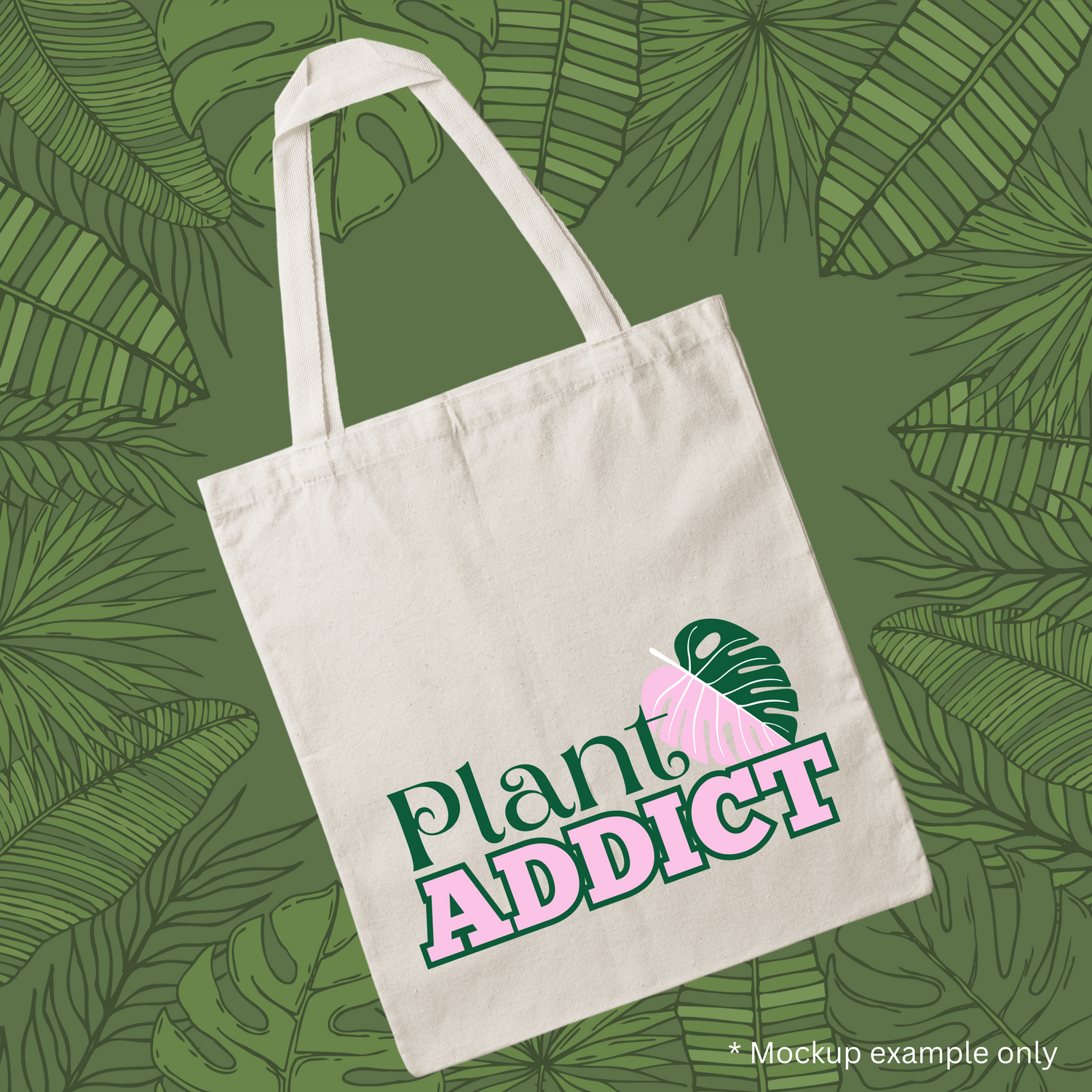 Pink Monstera Plant Addict Calico Tote / Library Bag