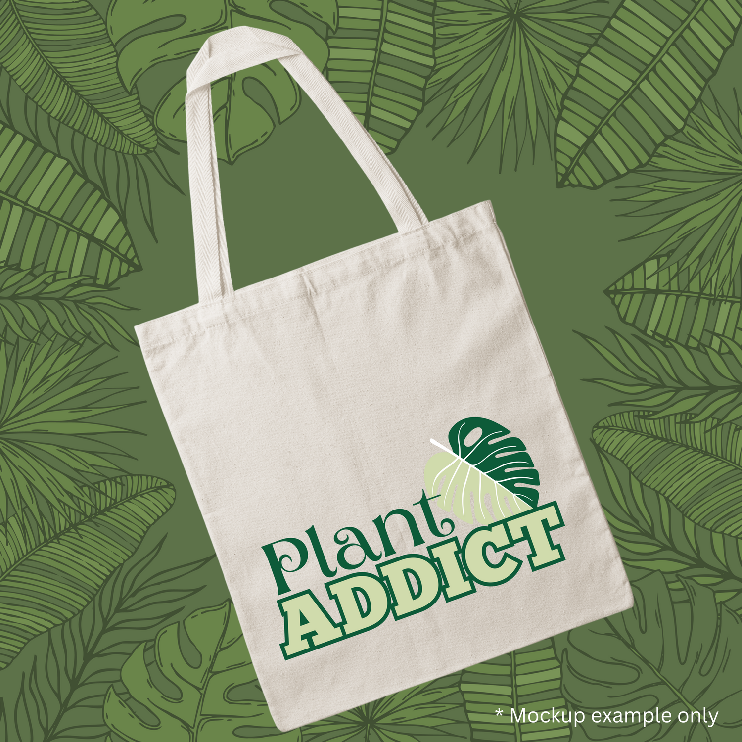 Mint Monstera Plant Addict Calico Tote / Library Bag