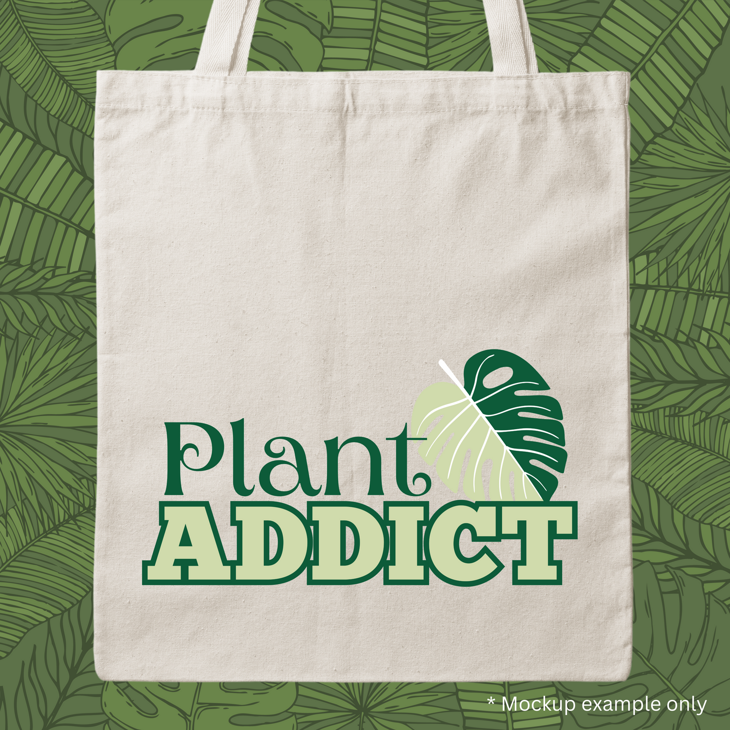 Mint Monstera Plant Addict Calico Tote / Library Bag