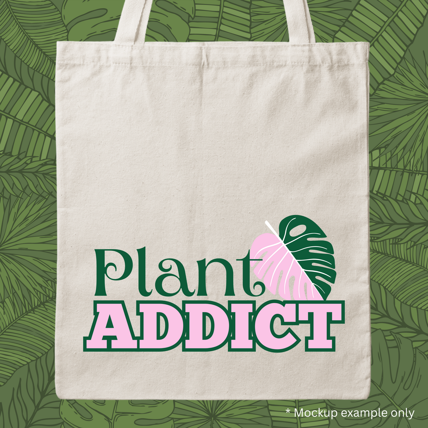 Pink Monstera Plant Addict Calico Tote / Library Bag