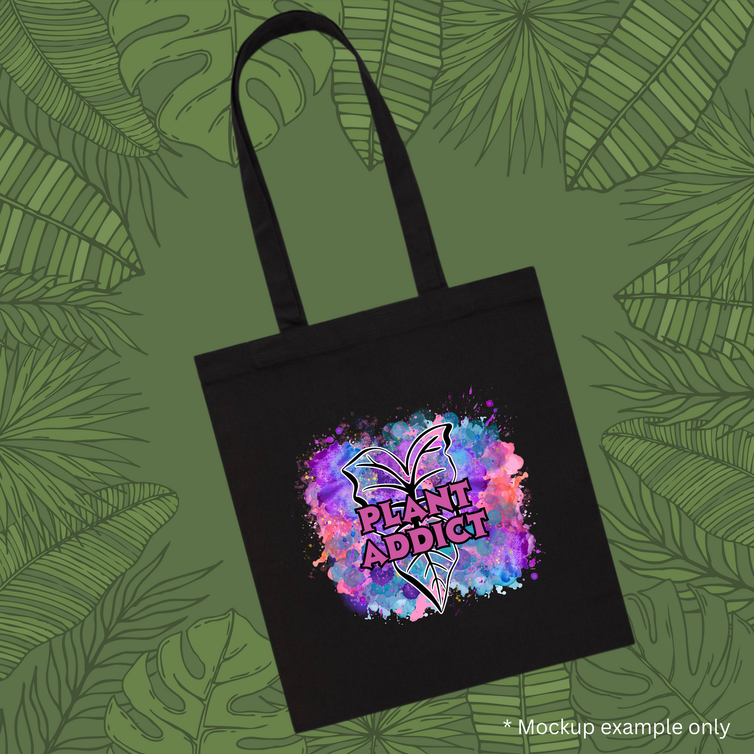 Plant Addict Rainbow Splashes Black Cotton Tote / Shoulder Bag