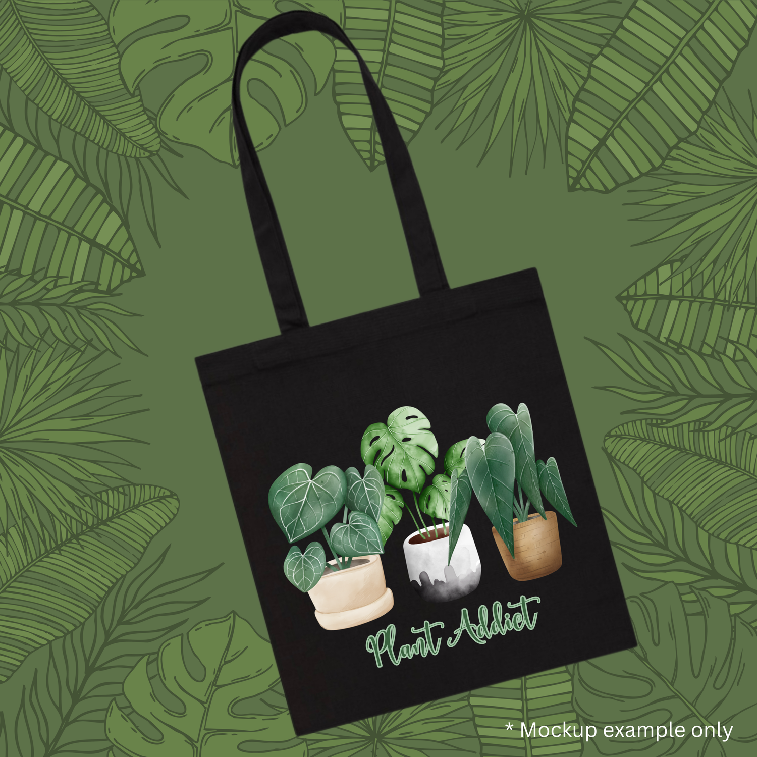 Plant Addict Houseplants Black Cotton Tote / shoulder Bag