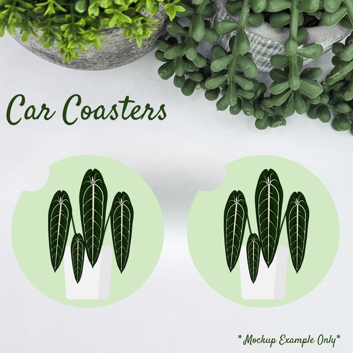 Potted Plants Mint Green Houseplants Car Coasters - Set of 2.*6 designs to choose from*