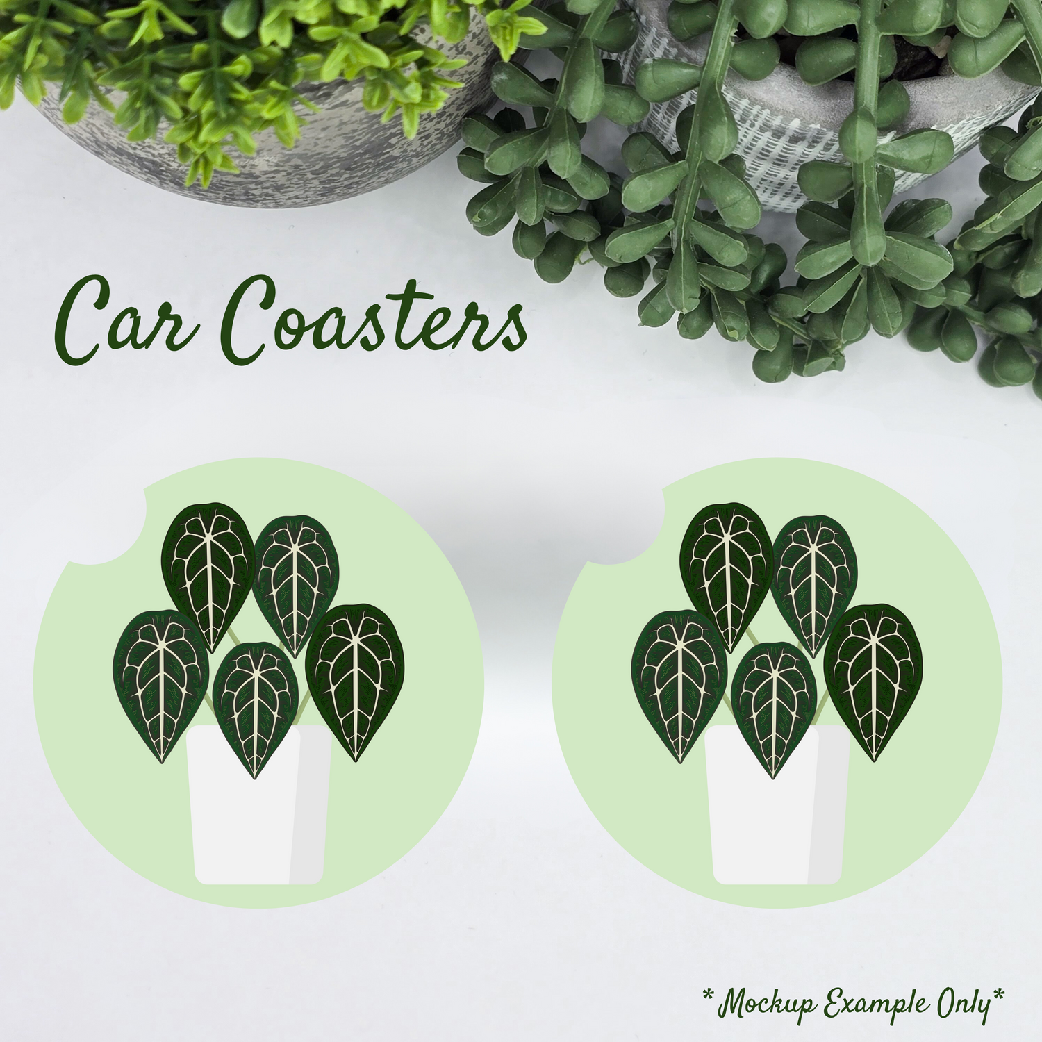 Potted Plants Mint Green Houseplants Car Coasters - Set of 2.*6 designs to choose from*