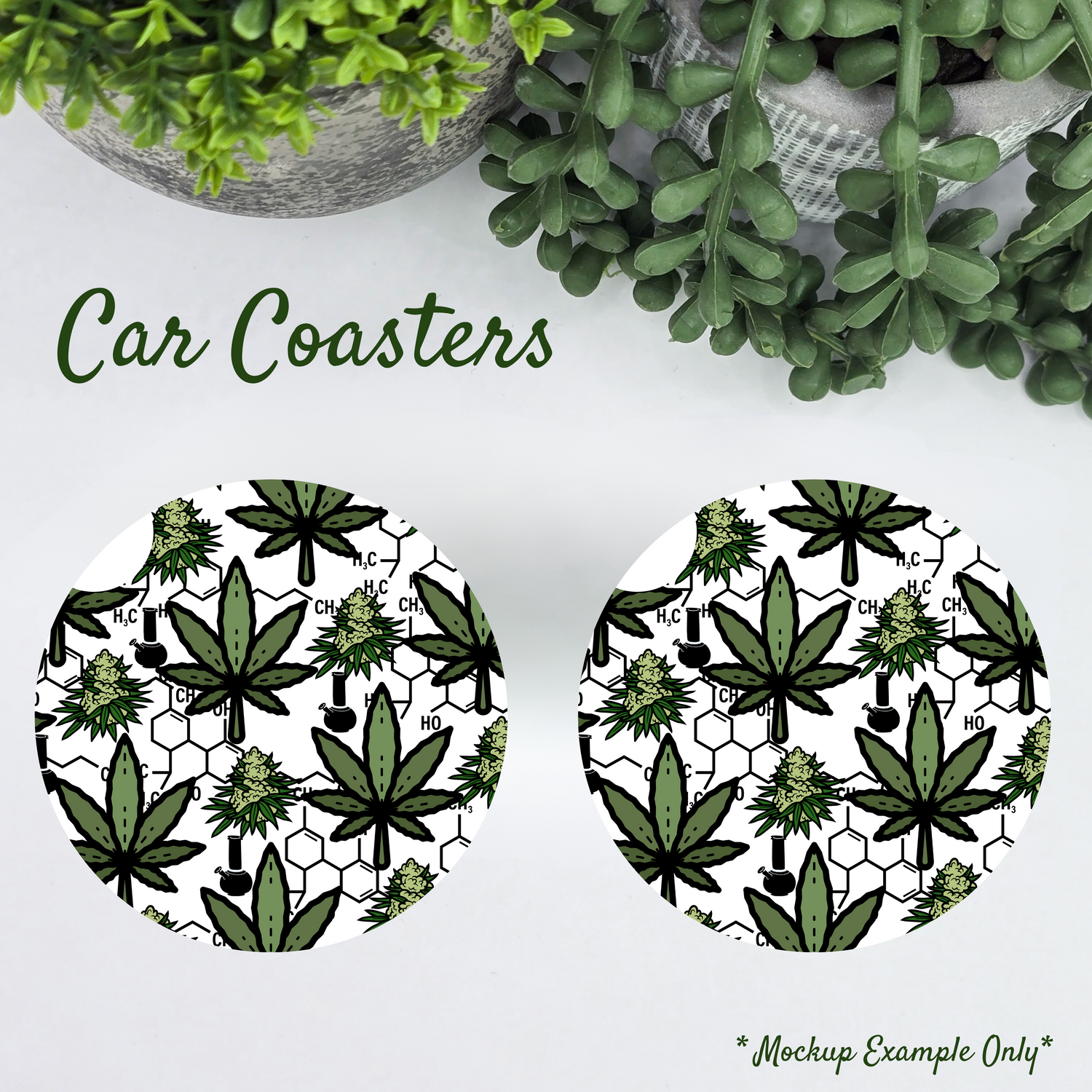 Cannabis/Marijuana Leaf Car Coasters - Set of 2