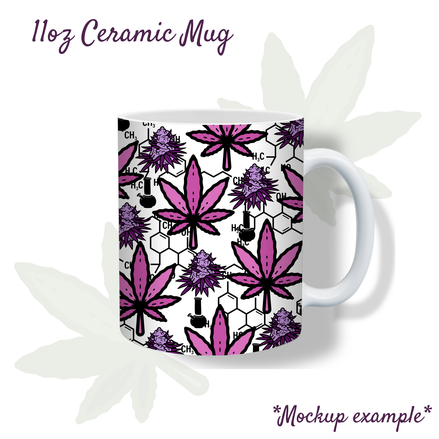 Pink & Purple Marijuana/Cannabis Leaf 11oz Ceramic Plant Mug