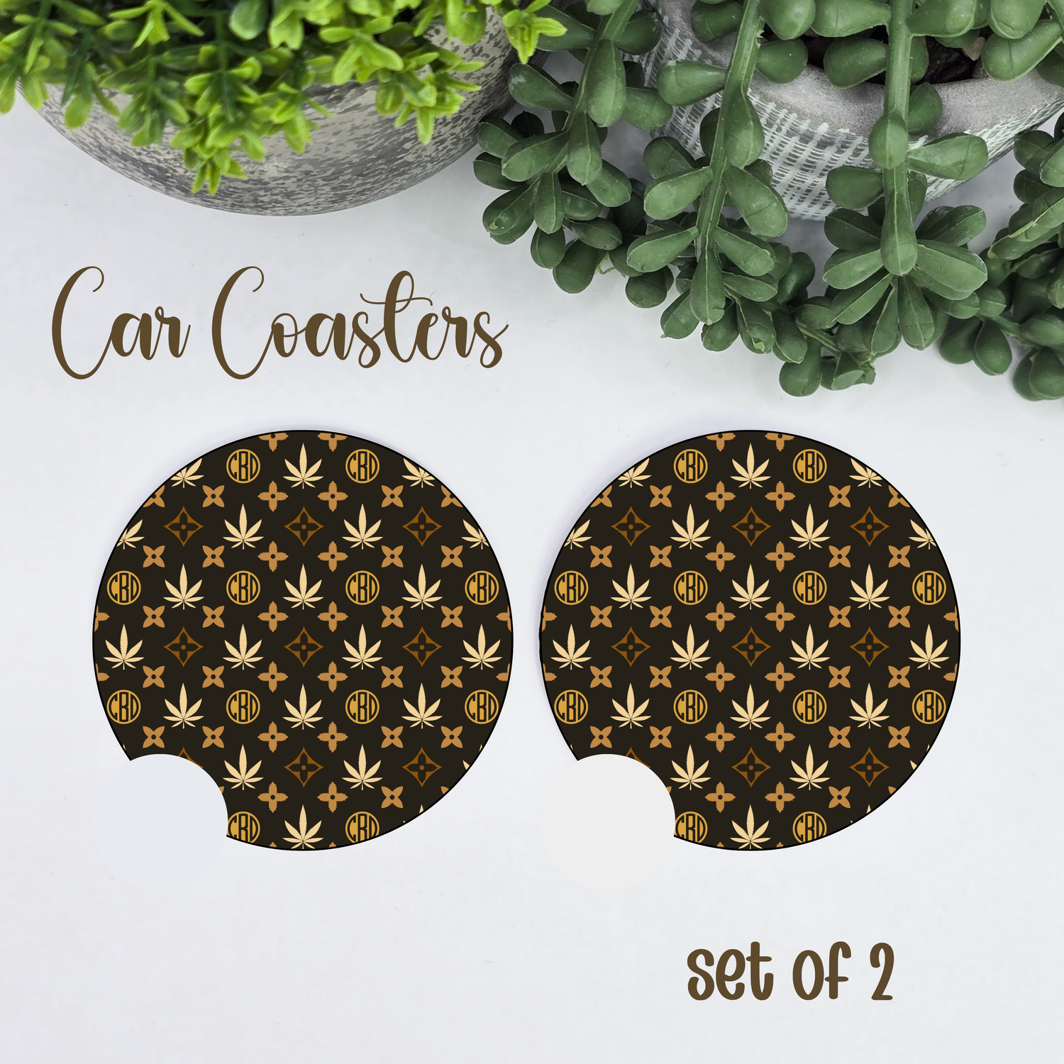 CBD Cannabis/Marijuana Car Coasters - Set of 2