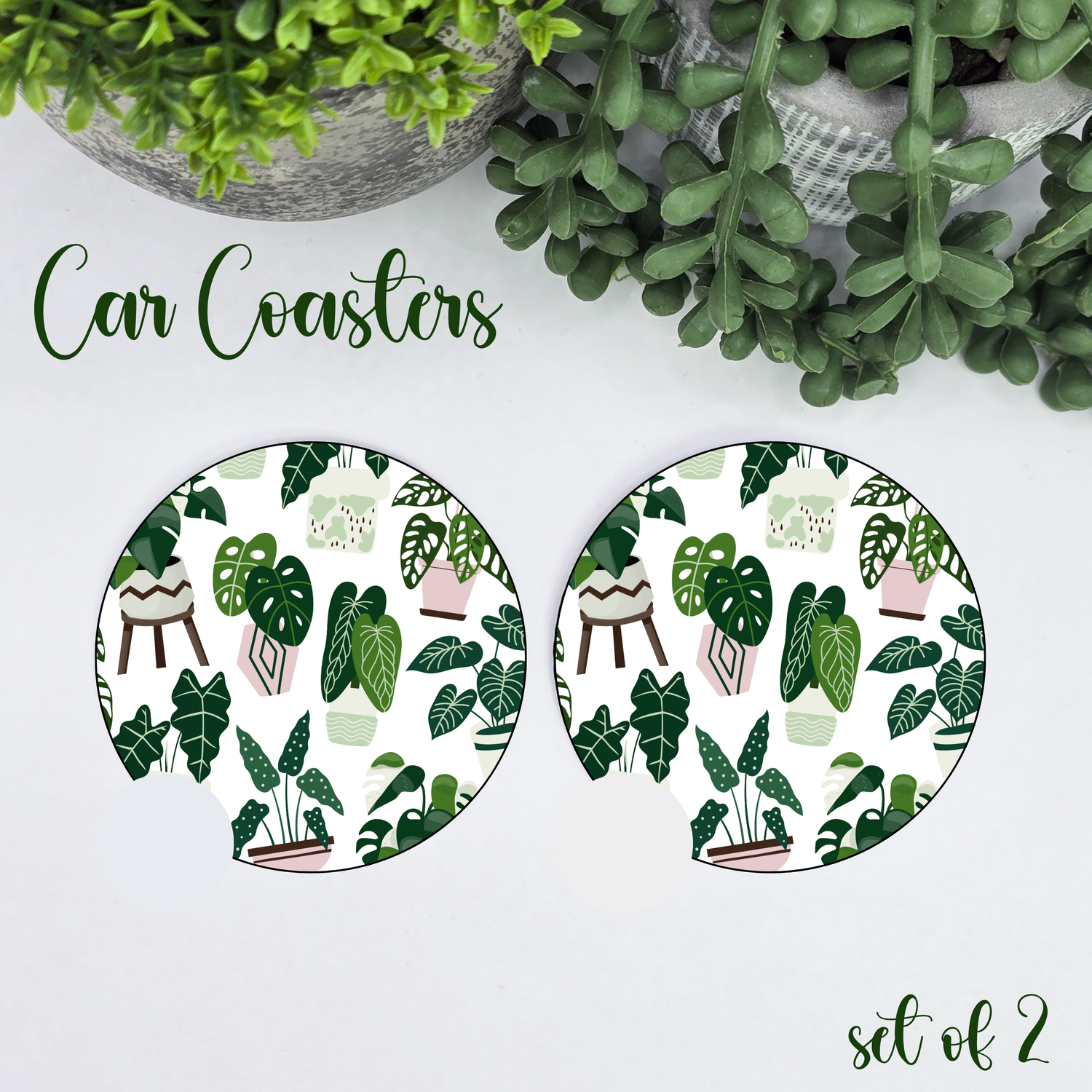Houseplant Heaven Car Coasters - Set of 2, Car Cup Holder accessories