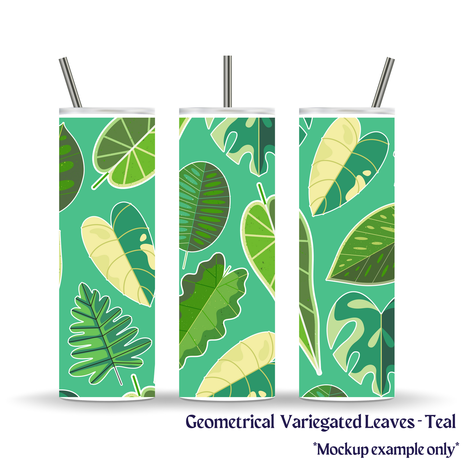 Geometrical Variegated Leaves Houseplant 20oz Insulated Stainless Steel Tumbler, in Teal or White