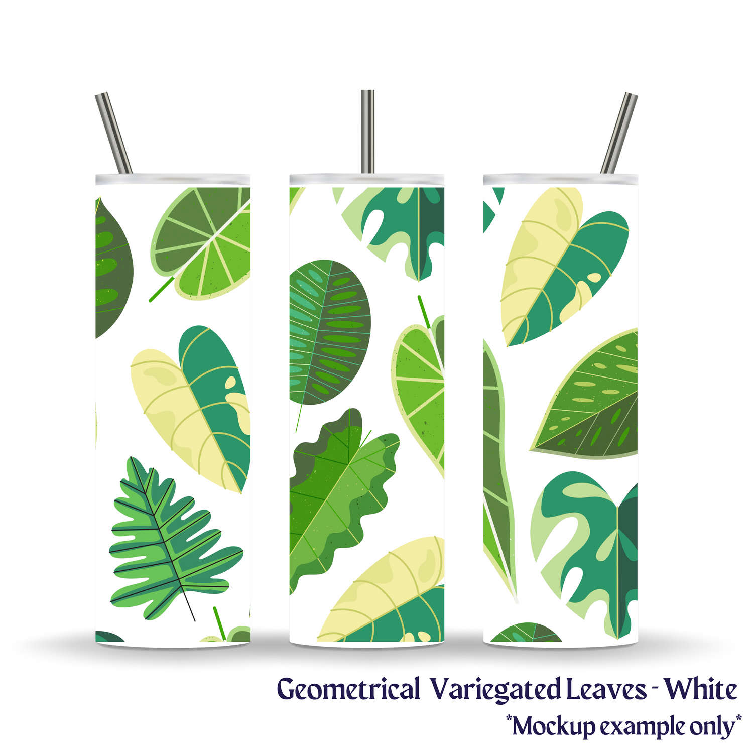 Geometrical Variegated Leaves Houseplant 20oz Insulated Stainless Steel Tumbler, in Teal or White