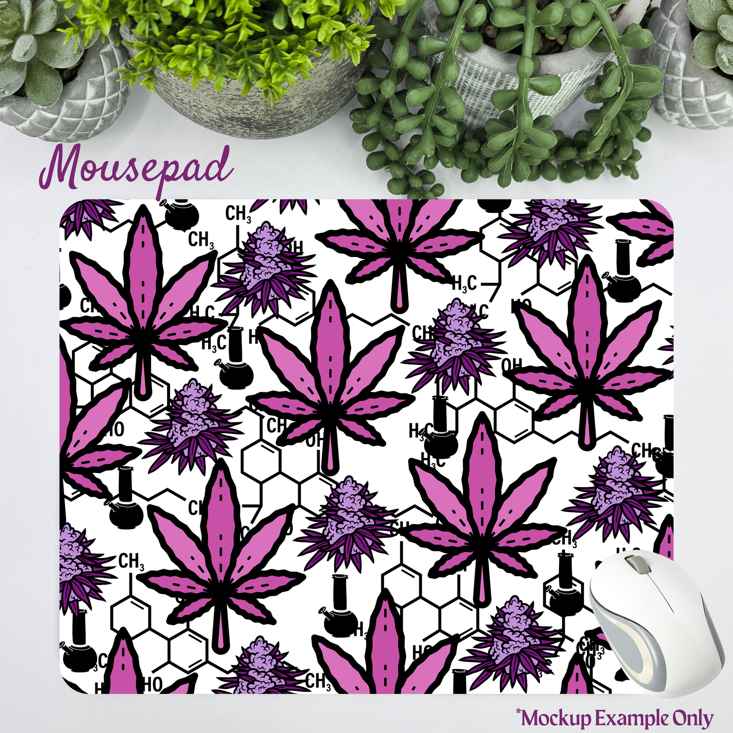 Pink & Purple Cannabis/Marijuana Leaf Computer Mousepad