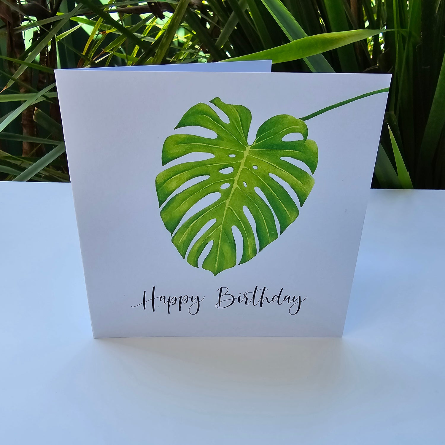 Monstera Leaf Happy Birthday houseplant Greeting Card