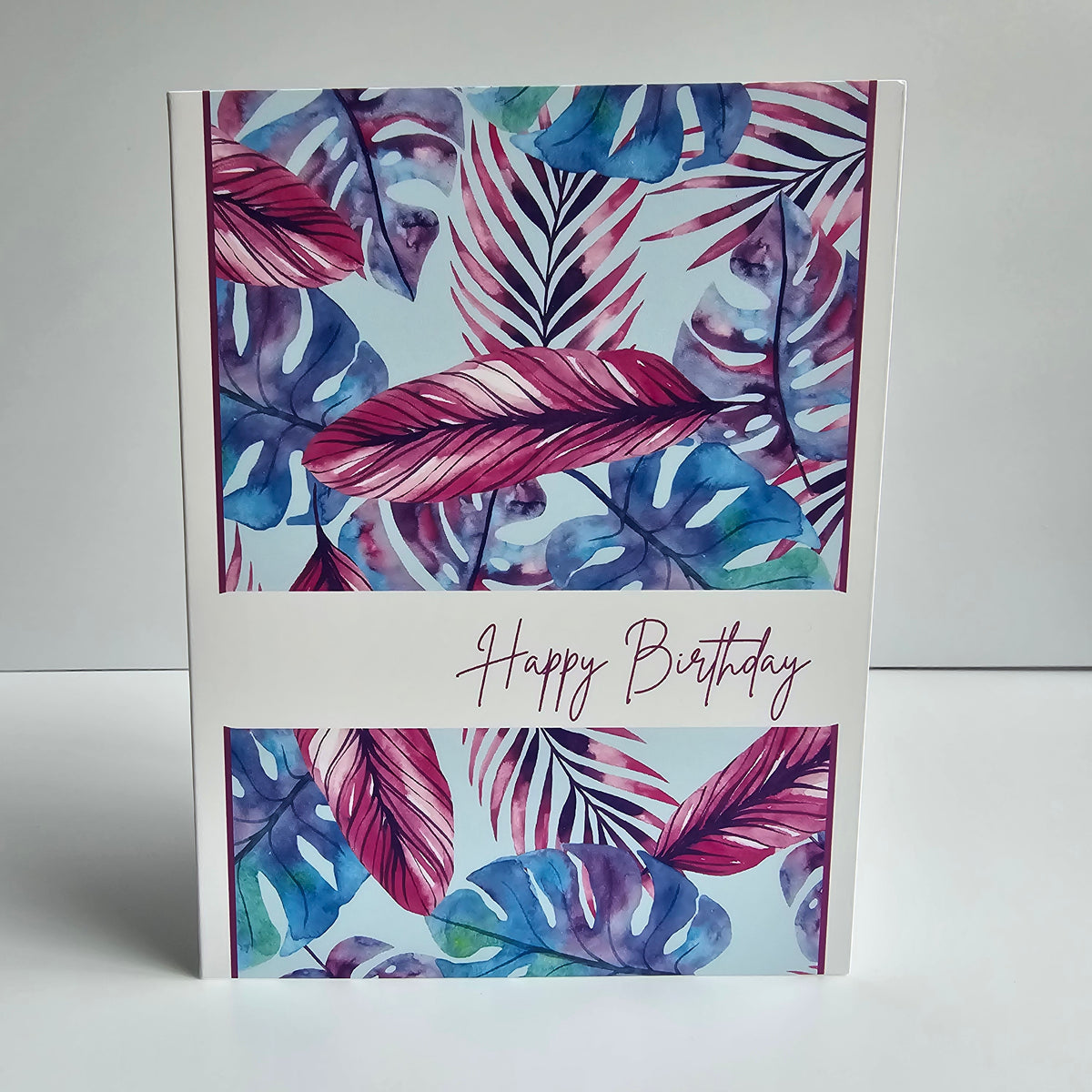 Watercolour tropical leaf houseplant birthday greeting card