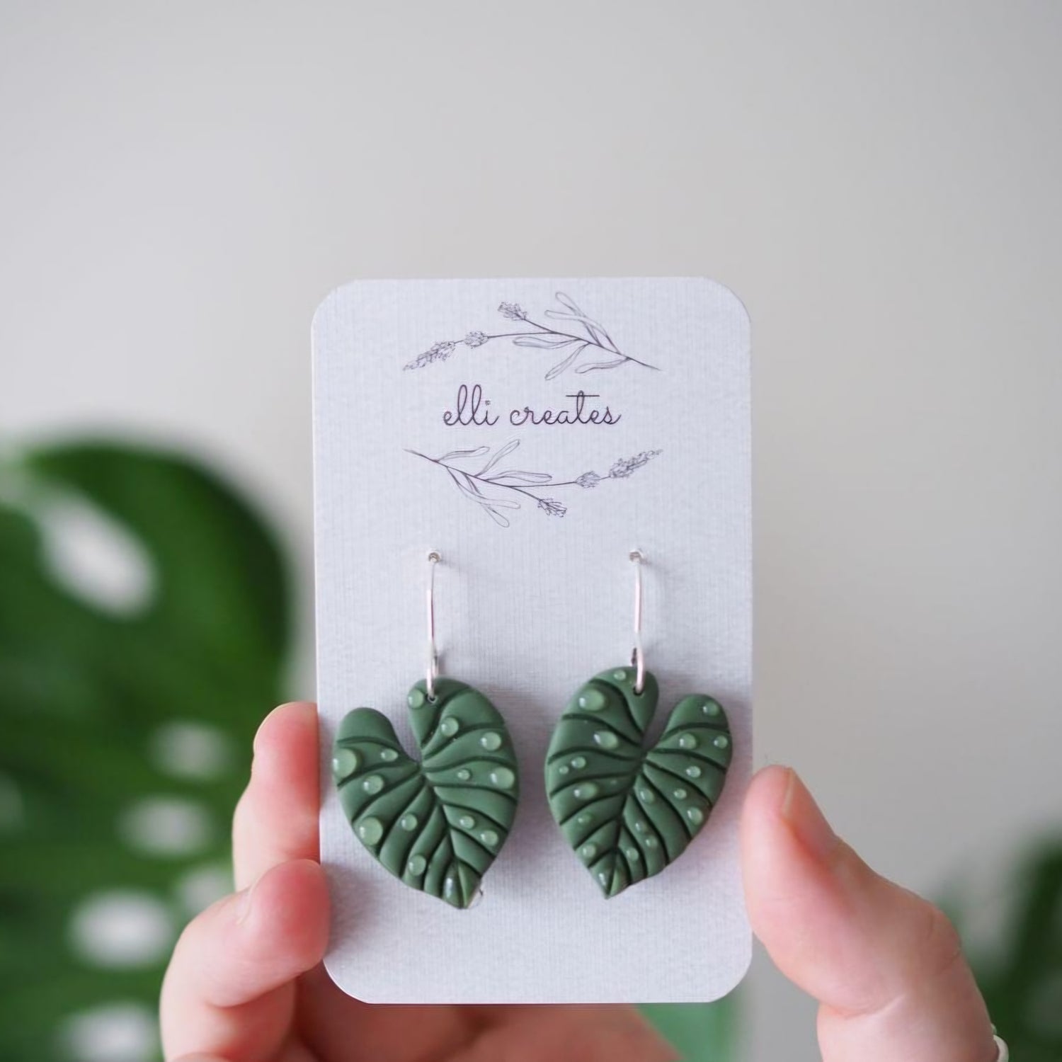 Philodendron Leaf Polymer Clay Plant Earrings