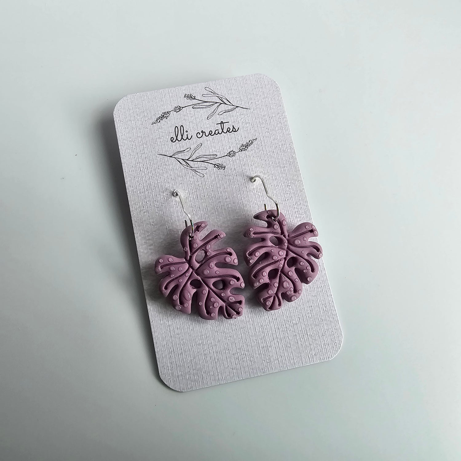 Monstera Leaf Polymer Clay Earrings - Purple