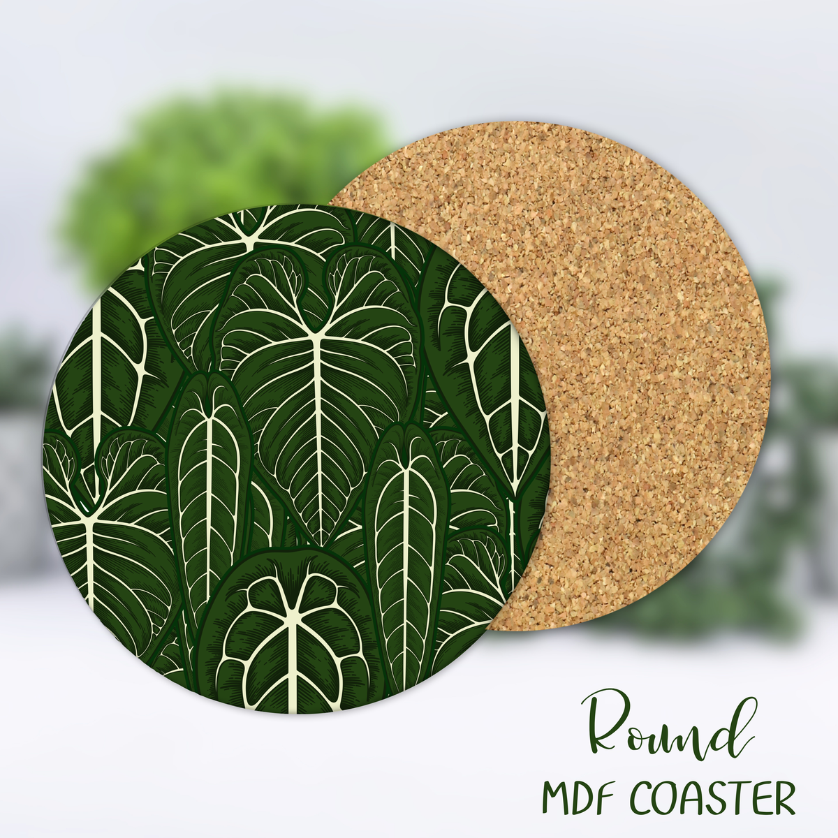 'All the Anthurium' Leaves Houseplant Square or Round MDF Coaster with cork back
