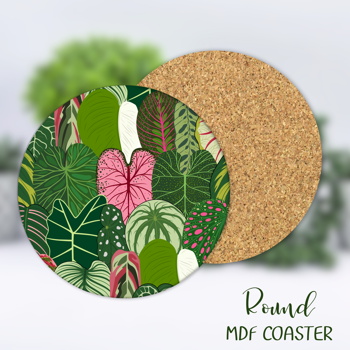 'All the Aroids' Houseplant Square or Round MDF Coaster with cork back