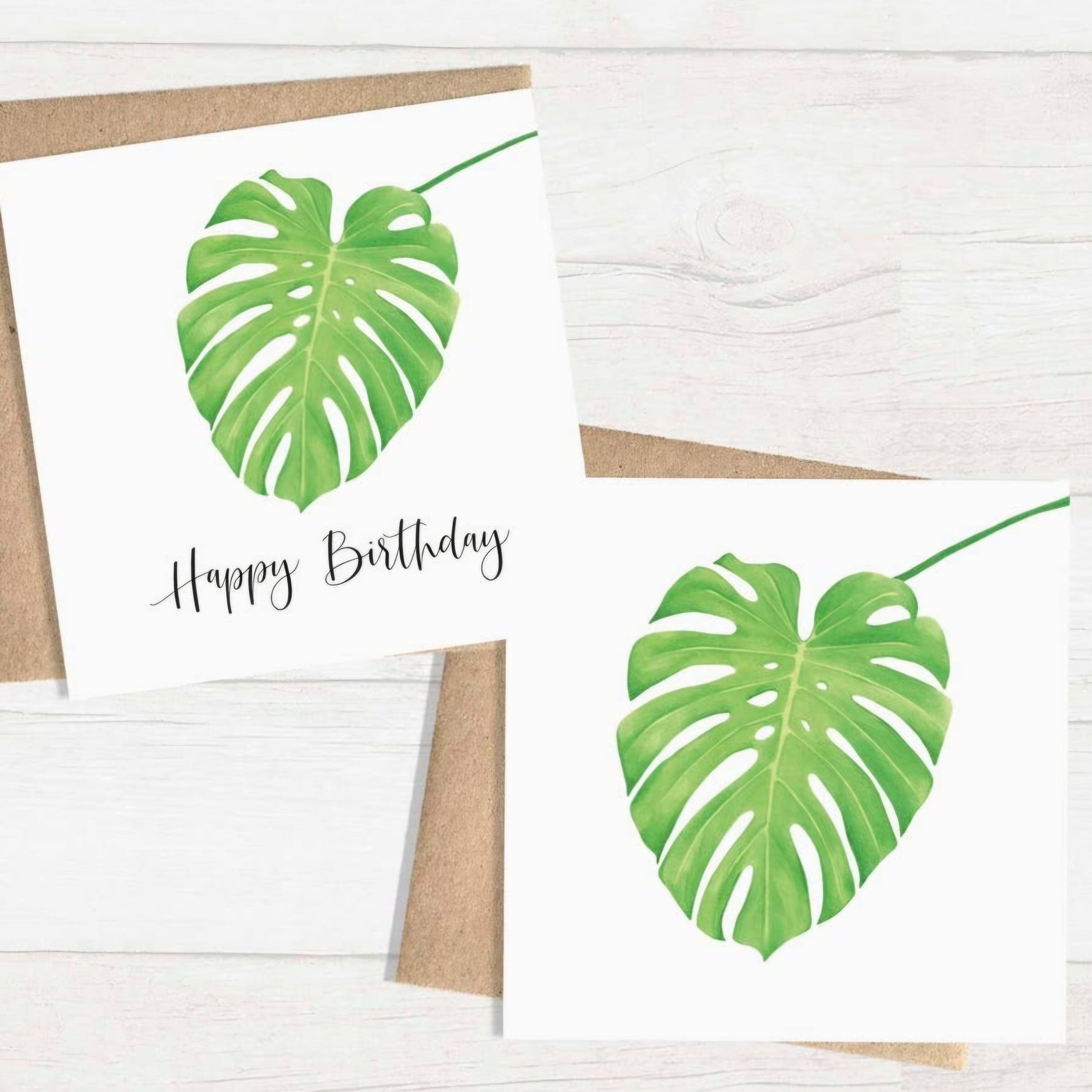 Monstera Leaf Happy Birthday houseplant Greeting Card