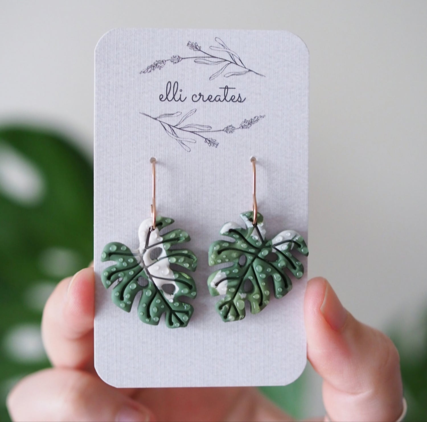 Monstera Leaf Variegated Polymer Clay Plant Earrings