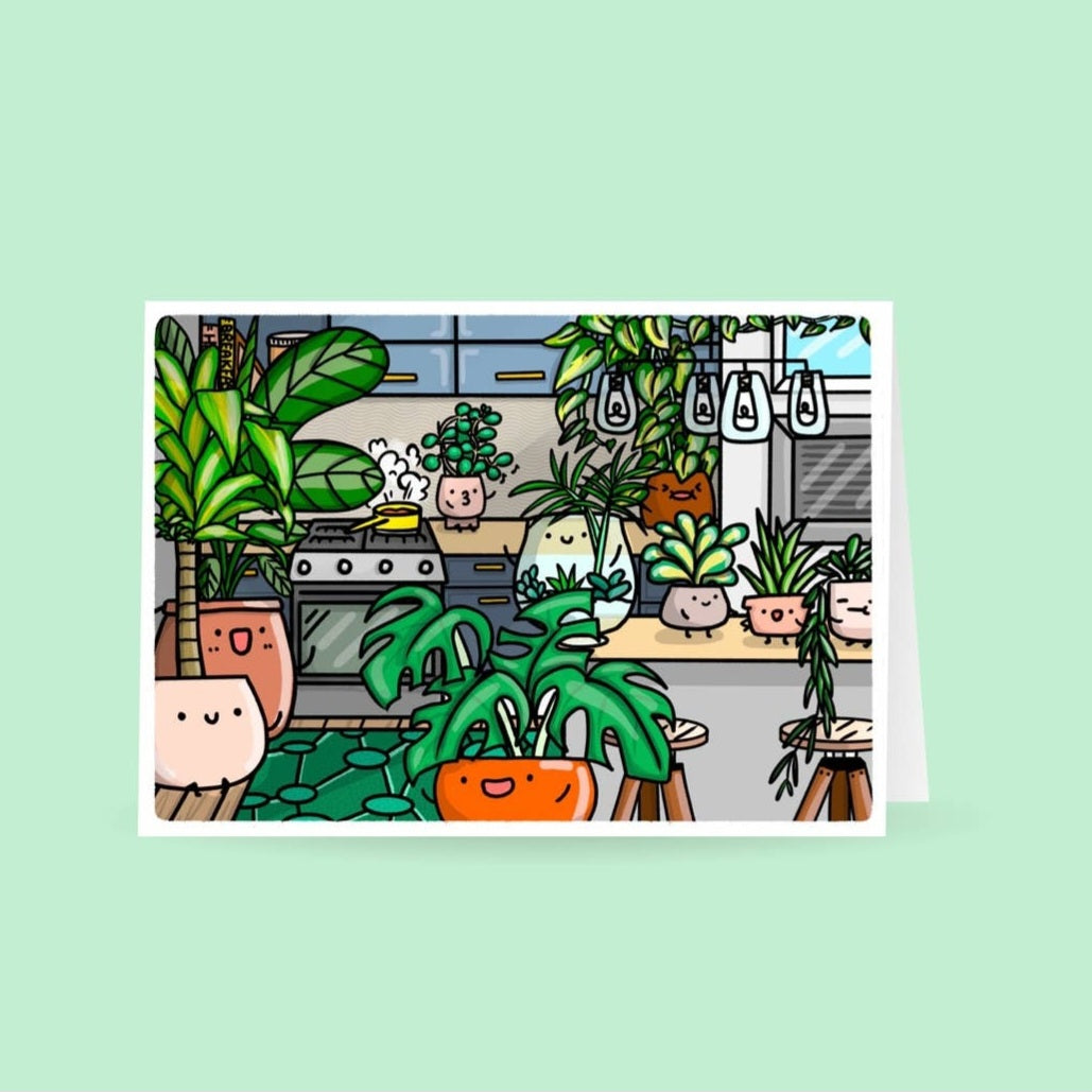 Houseplant Cozy Kitchen Blank Greeting Card