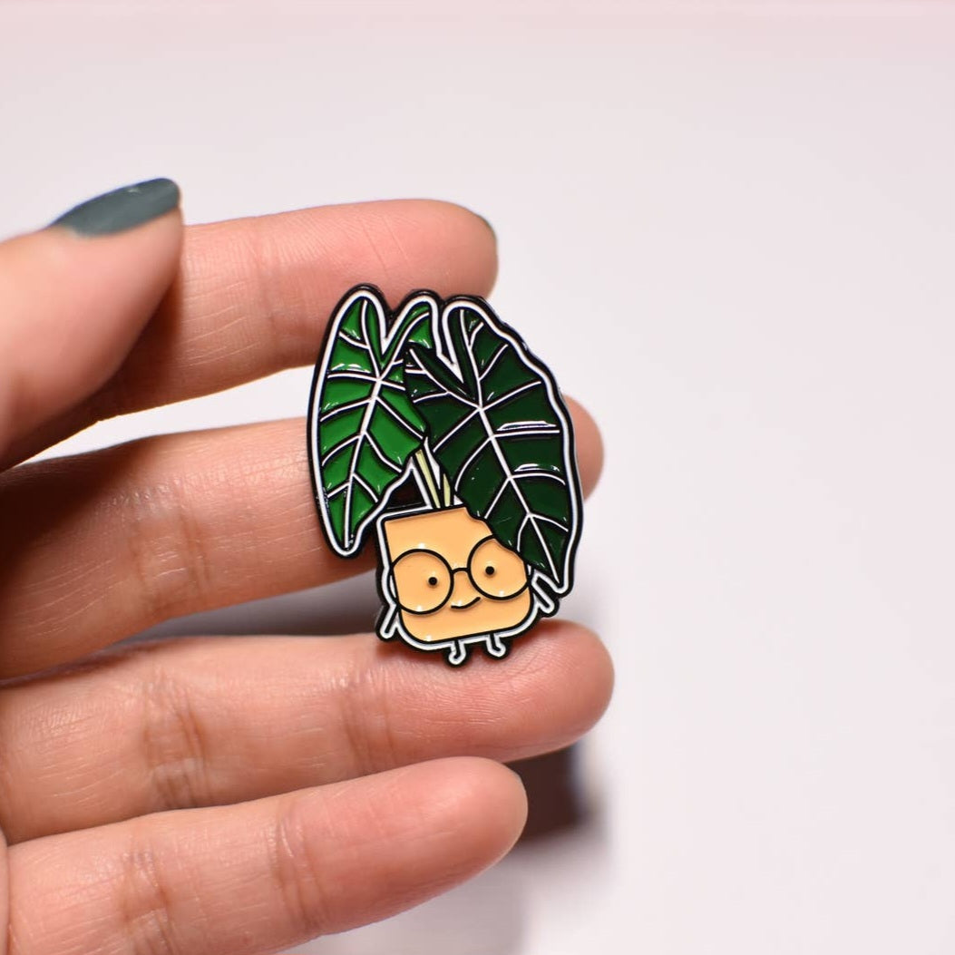 Alocasia Frydek houseplant collector enamel pin