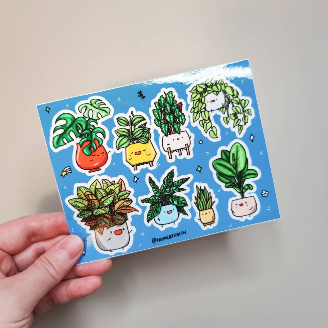 Houseplants Plant buddies vinyl sticker sheet - Blue