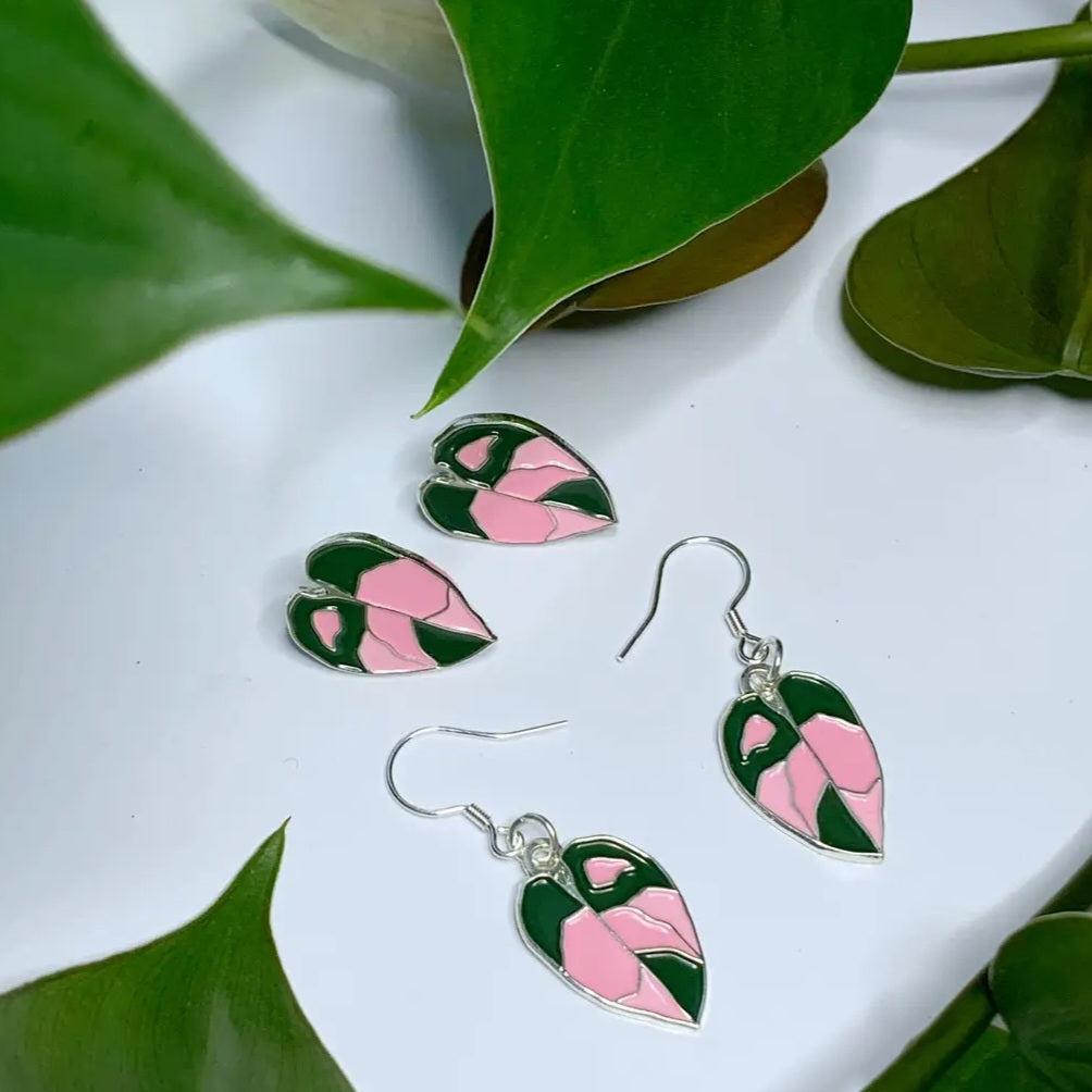 Philodendron Pink Princess Houseplant Dangle & Stud Earrings