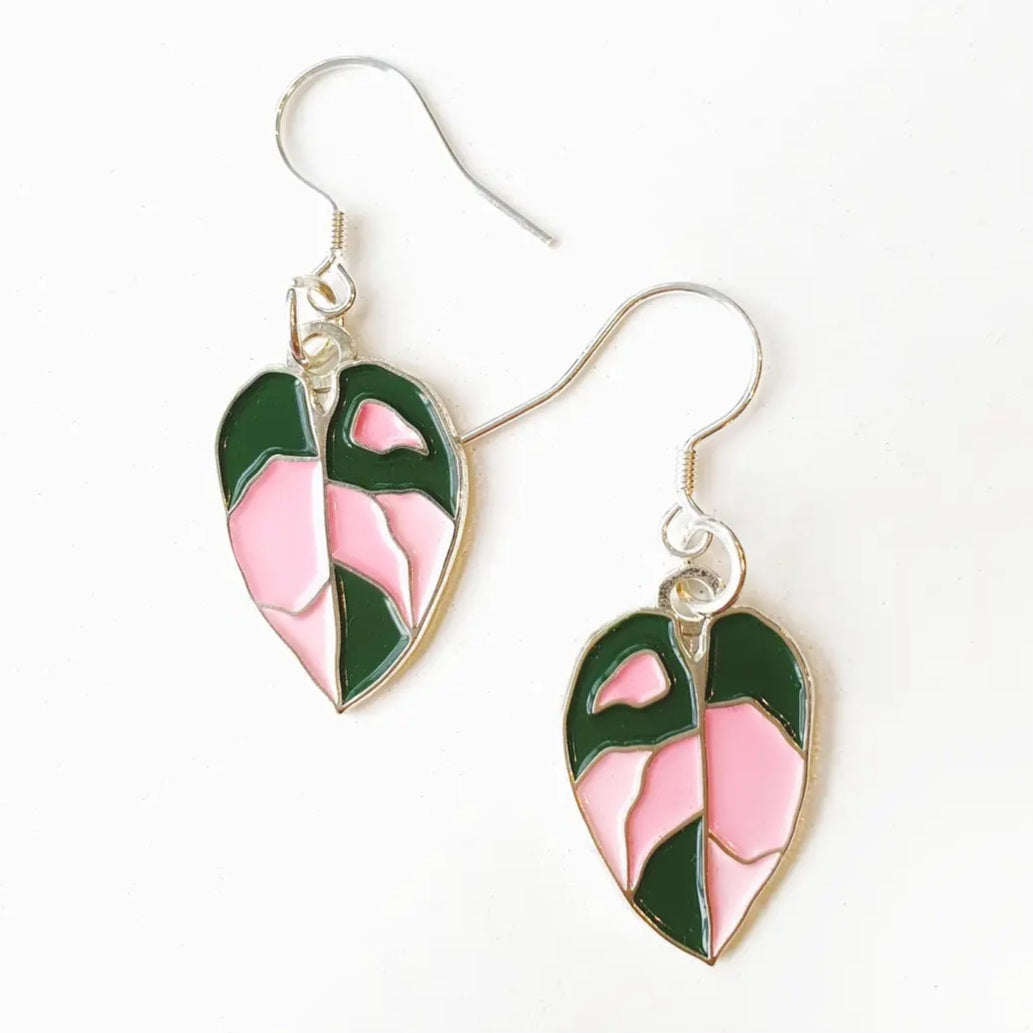 Philodendron Pink Princess Houseplant Dangle & Stud Earrings