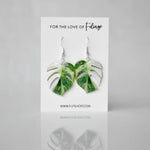 Monstera Borsigiana Albo Variegated houseplant Earrings 