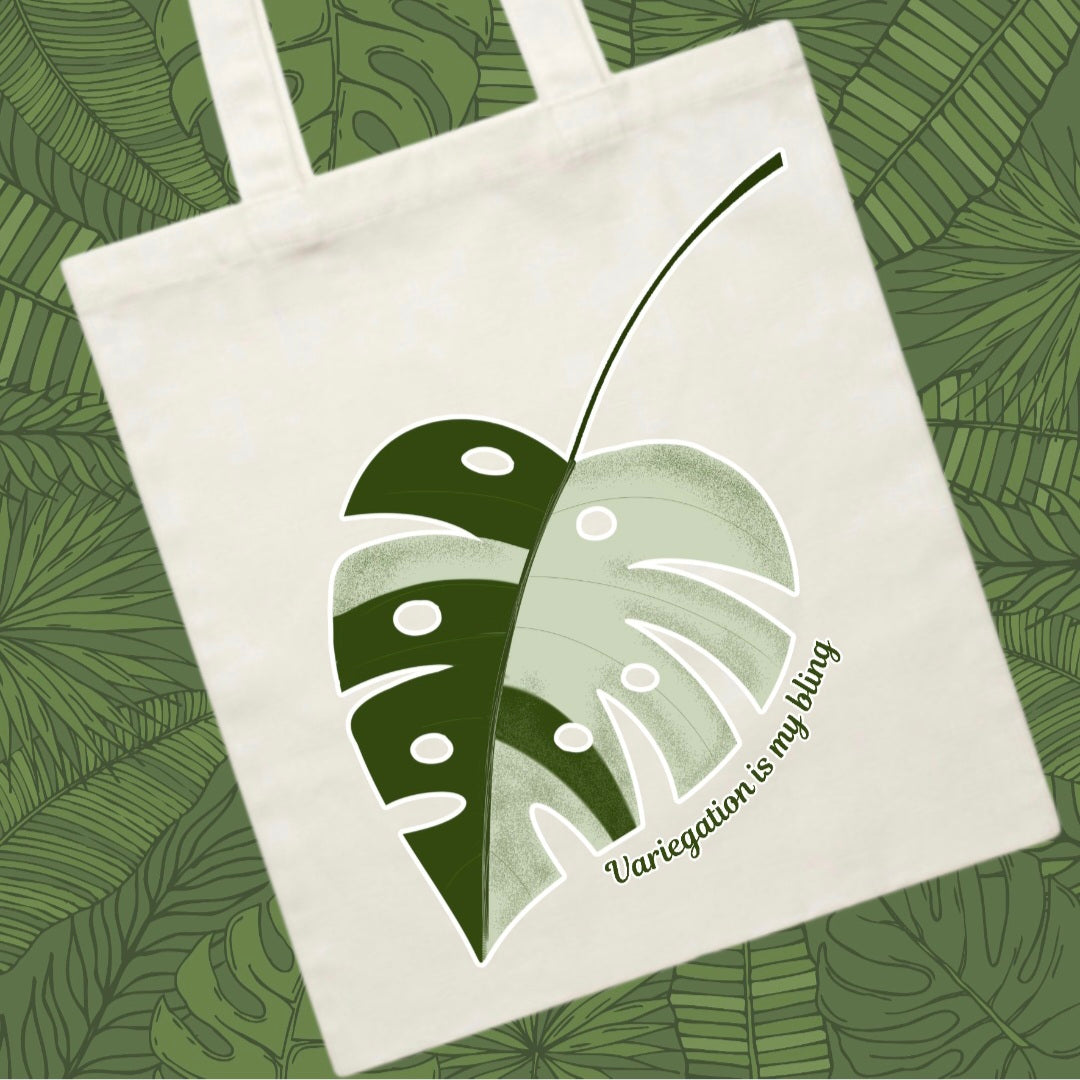 Variegation is My Bling Monstera Albo Cotton Canvas Tote Bag