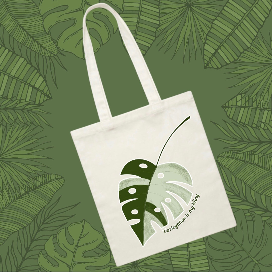 Variegation is My Bling Monstera Albo Cotton Canvas Tote Bag