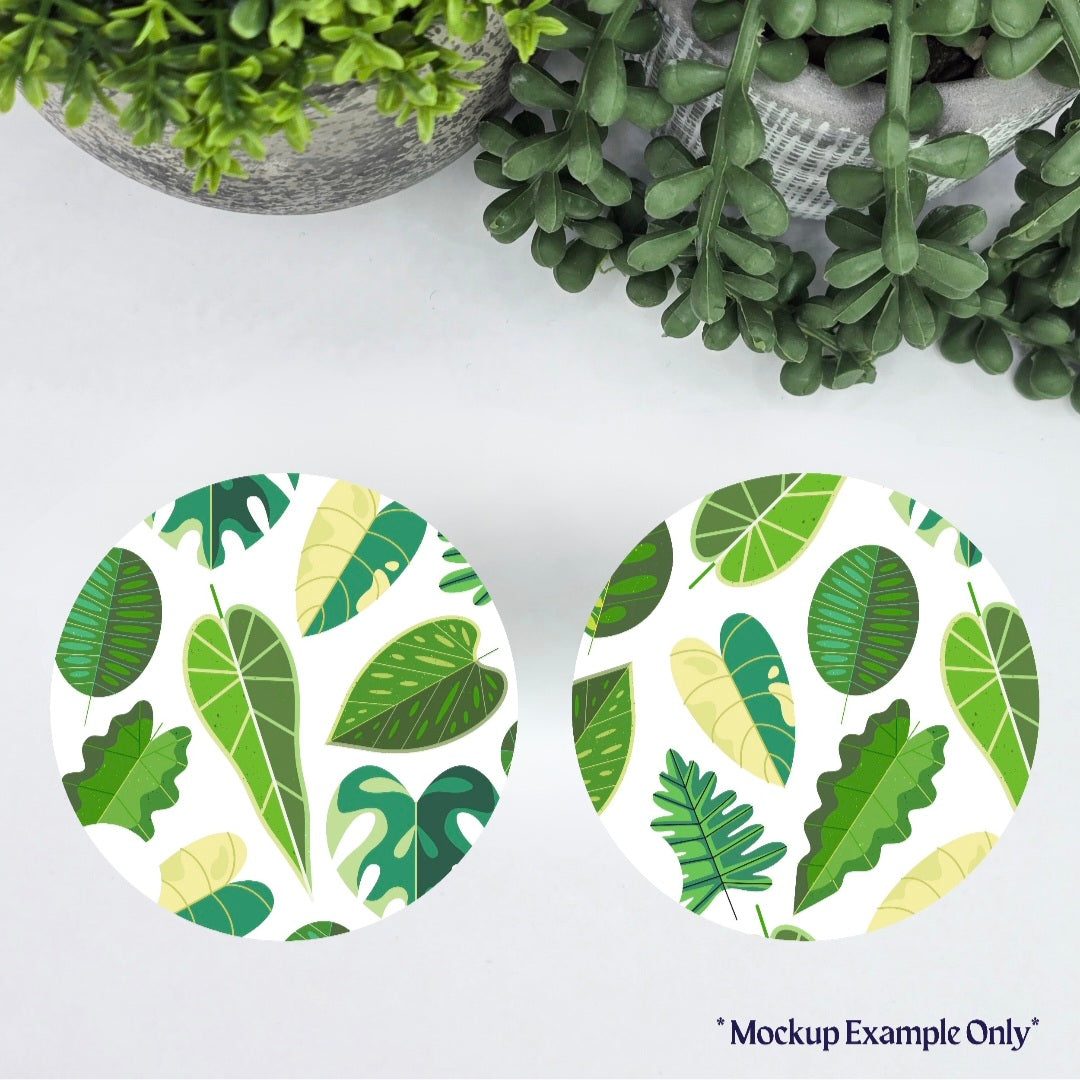 Geometrical Variegated Leaves Houseplant Car Coasters - Set of 2, in Teal or White