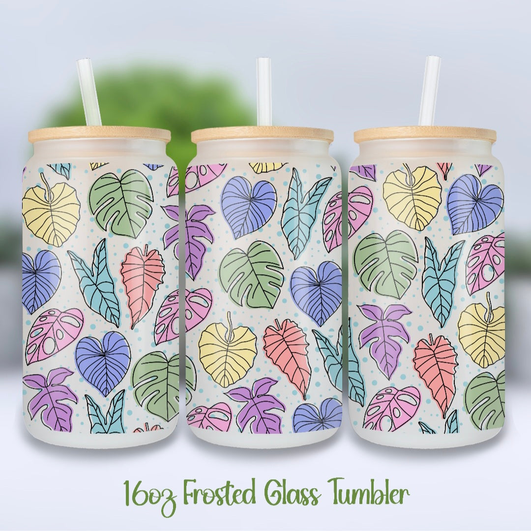 Fairy Floss Foliage 16oz Frosted Glass Houseplant Tumbler with Glass Straw