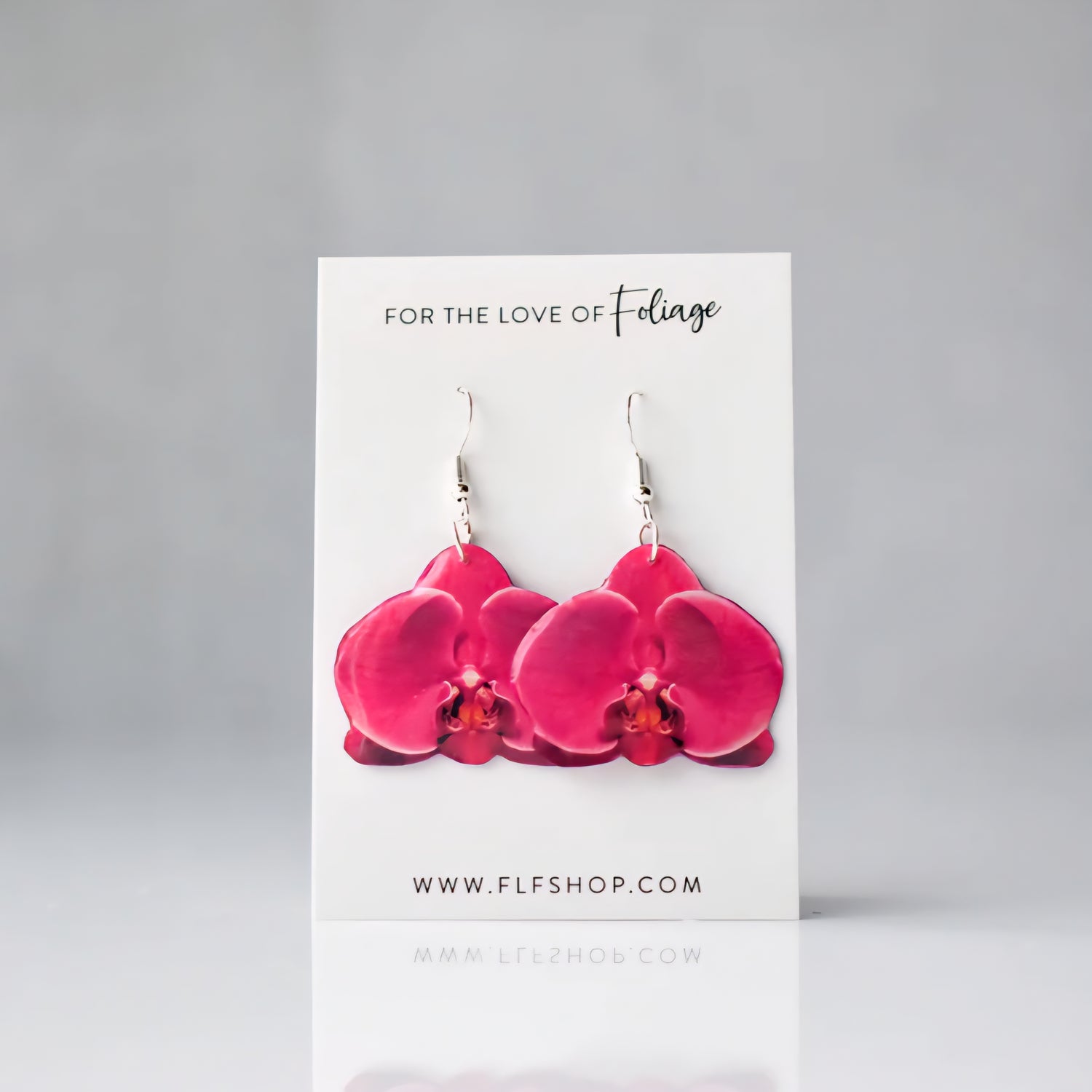 Magenta Orchid Bloom Houseplant Earrings with Stirling silver hooks