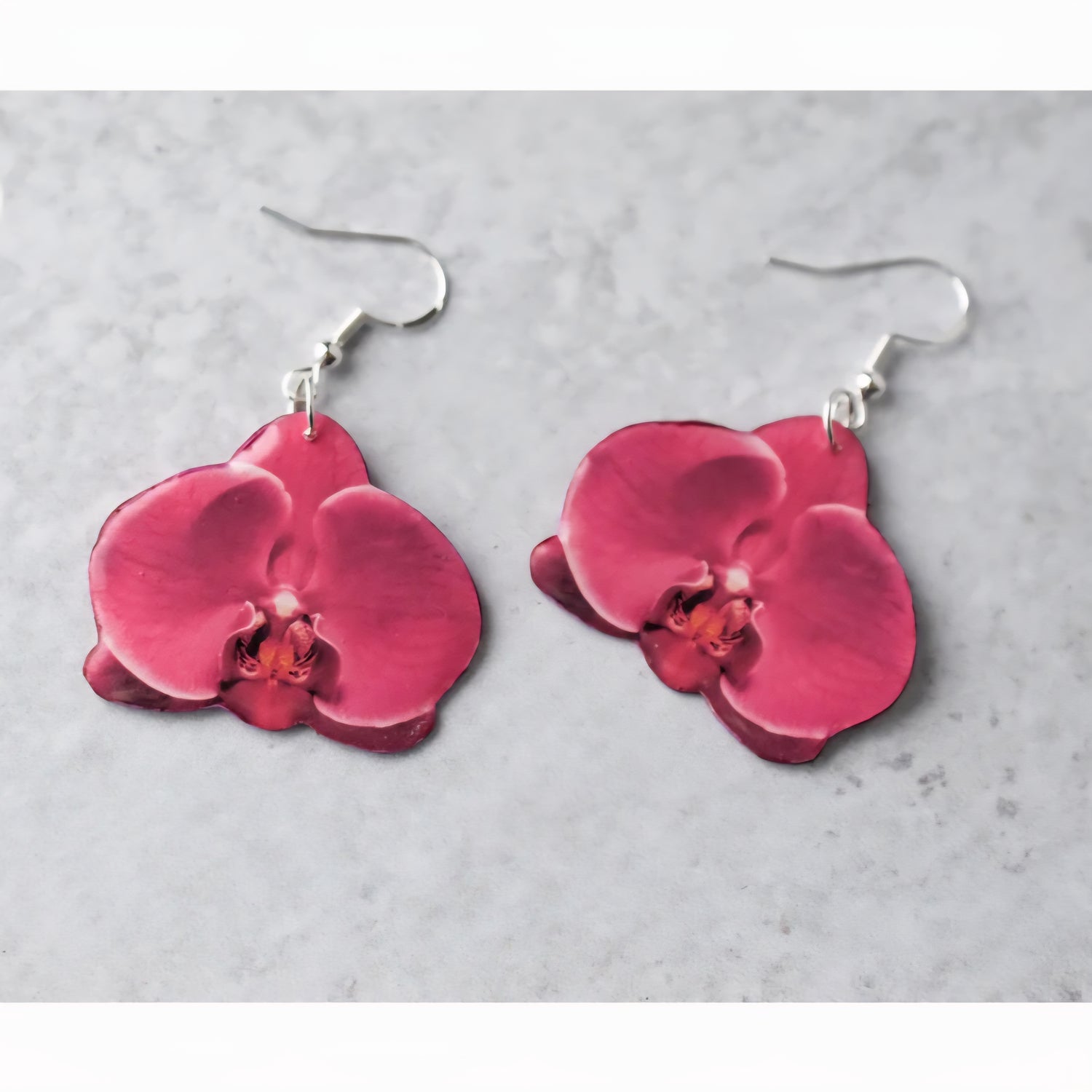 Magenta Orchid Bloom Houseplant Earrings with Stirling silver hooks