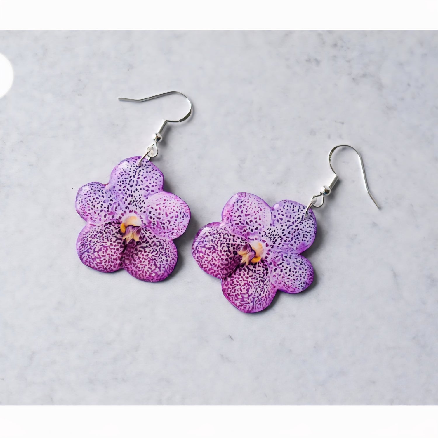 Purple Orchid Bloom Houseplant Earrings with Stirling silver hooks
