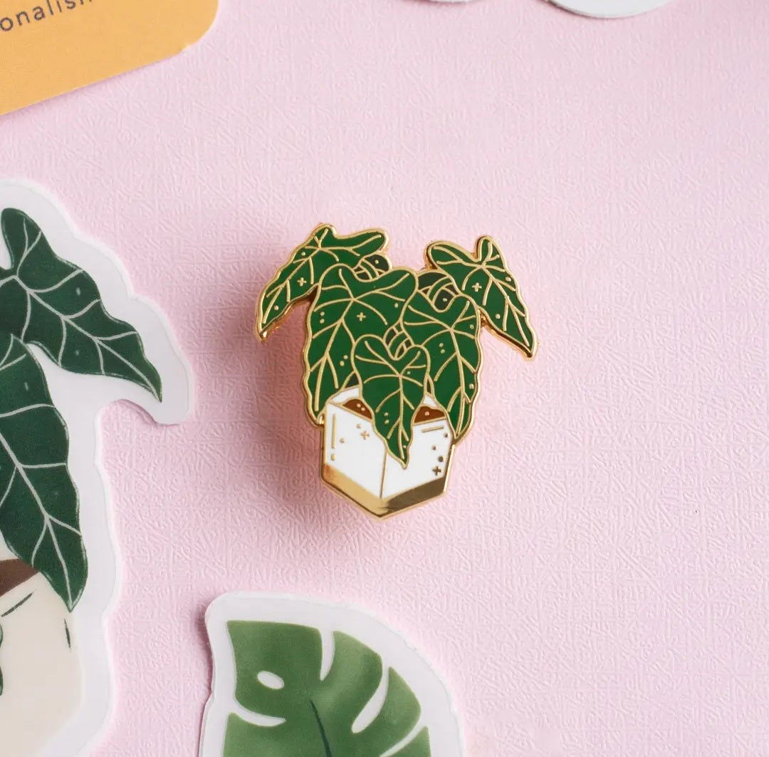 Alocasia Frydek Potted Gold Plated Enamel Houseplant Pin