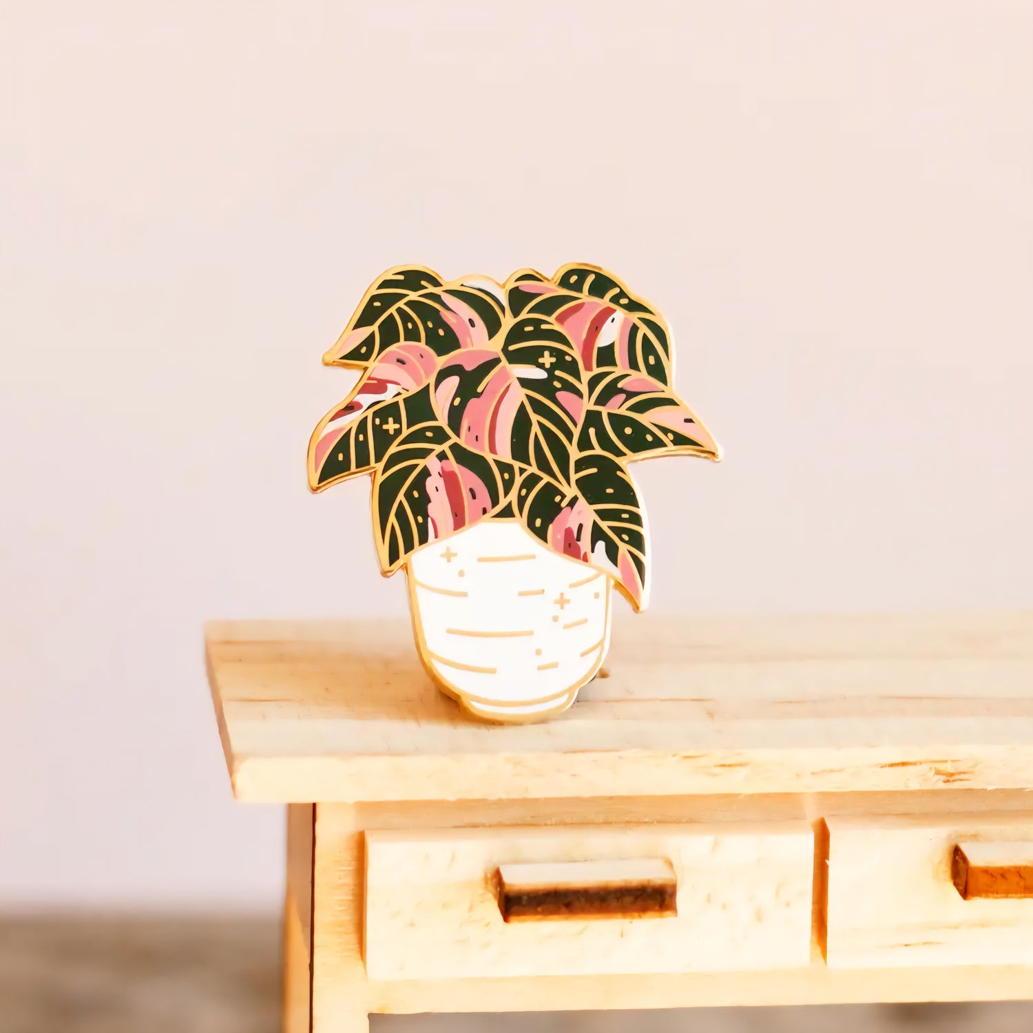 Philodendron Pink Princess Potted Gold Plated Enamel Houseplant Pin