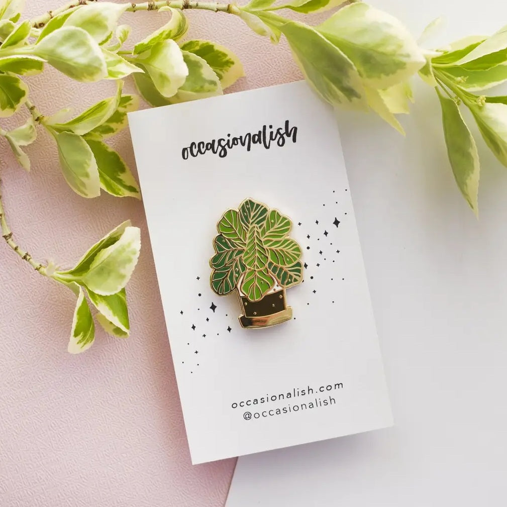 Fiddle Leaf Fig Potted Gold Plated Enamel Houseplant Pin