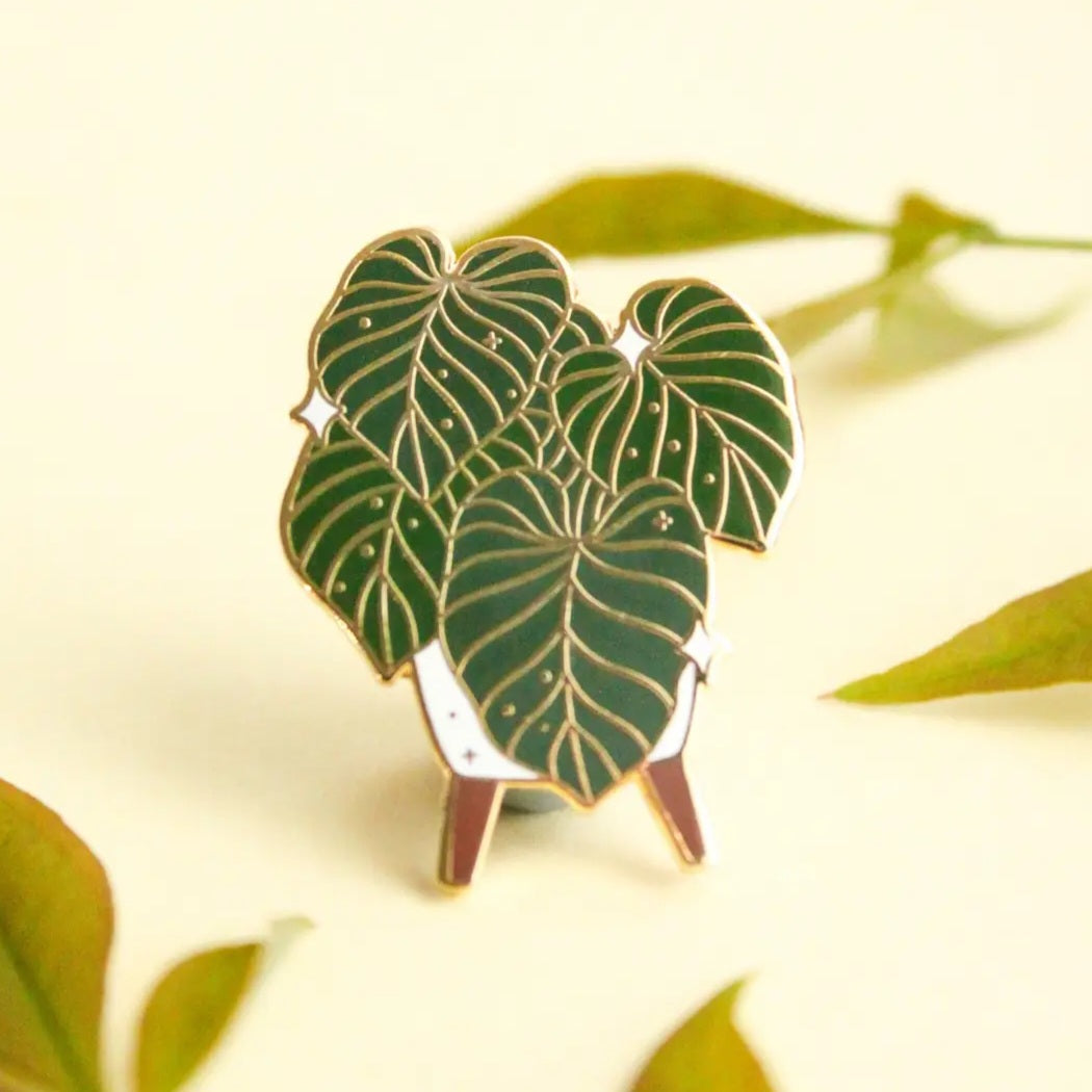 Philodendron Gloriosum Potted Gold Plated Enamel Houseplant Pin