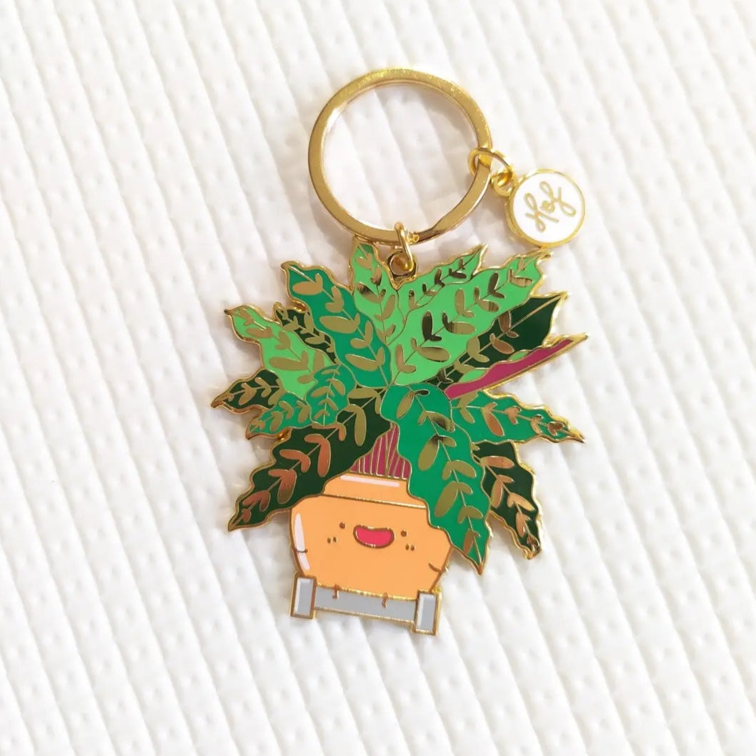 Gold Calathea Rattlesnake Kawaii Houseplant Metal Keyring
