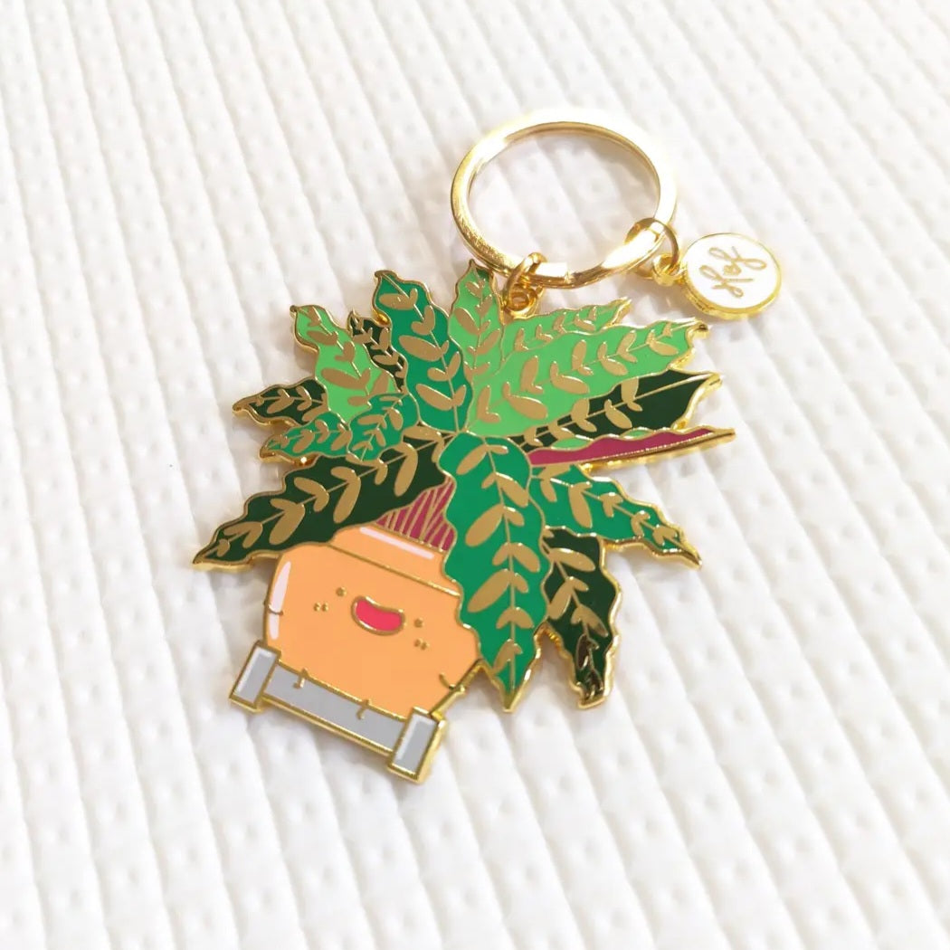 Gold Calathea Rattlesnake Kawaii Houseplant Metal Keyring