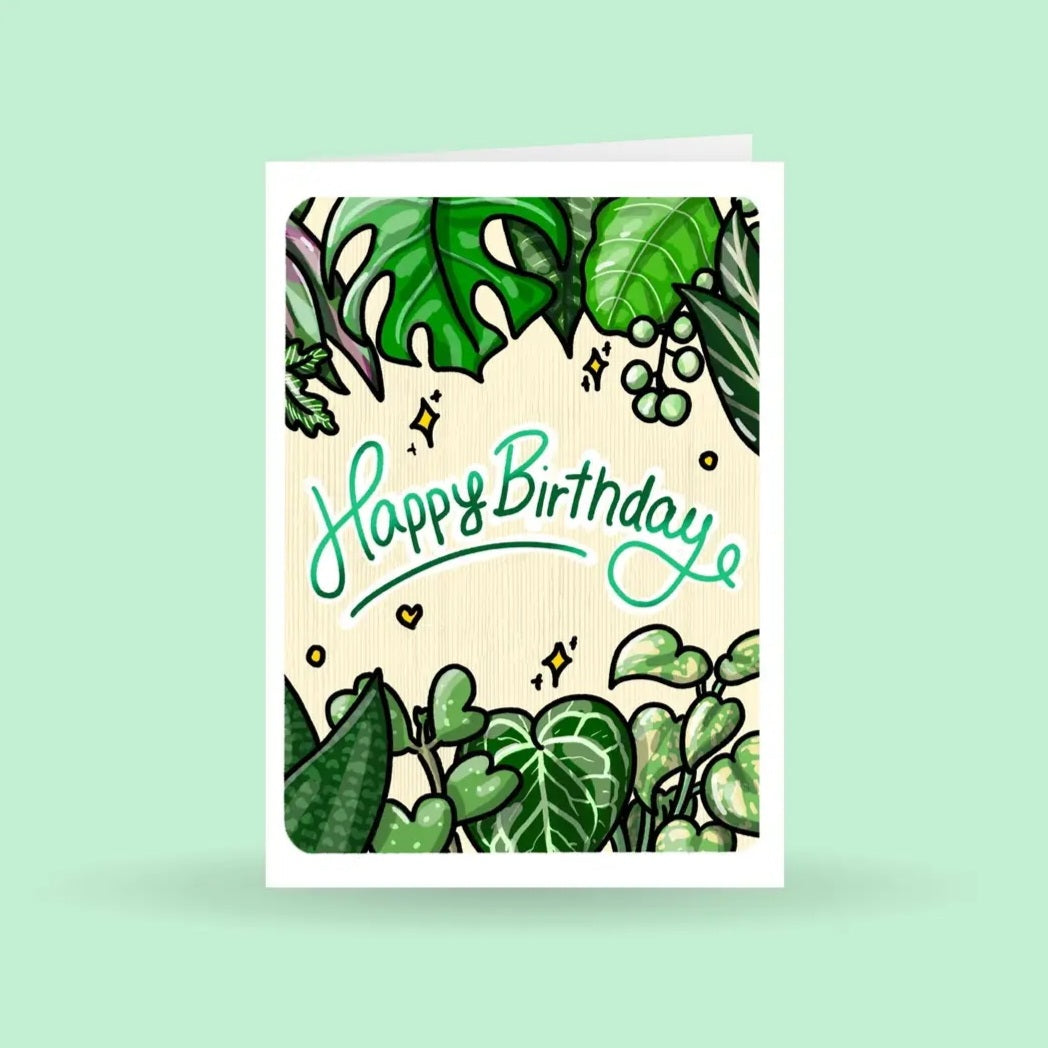 Happy Birthday Leaves Houseplant Greeting card