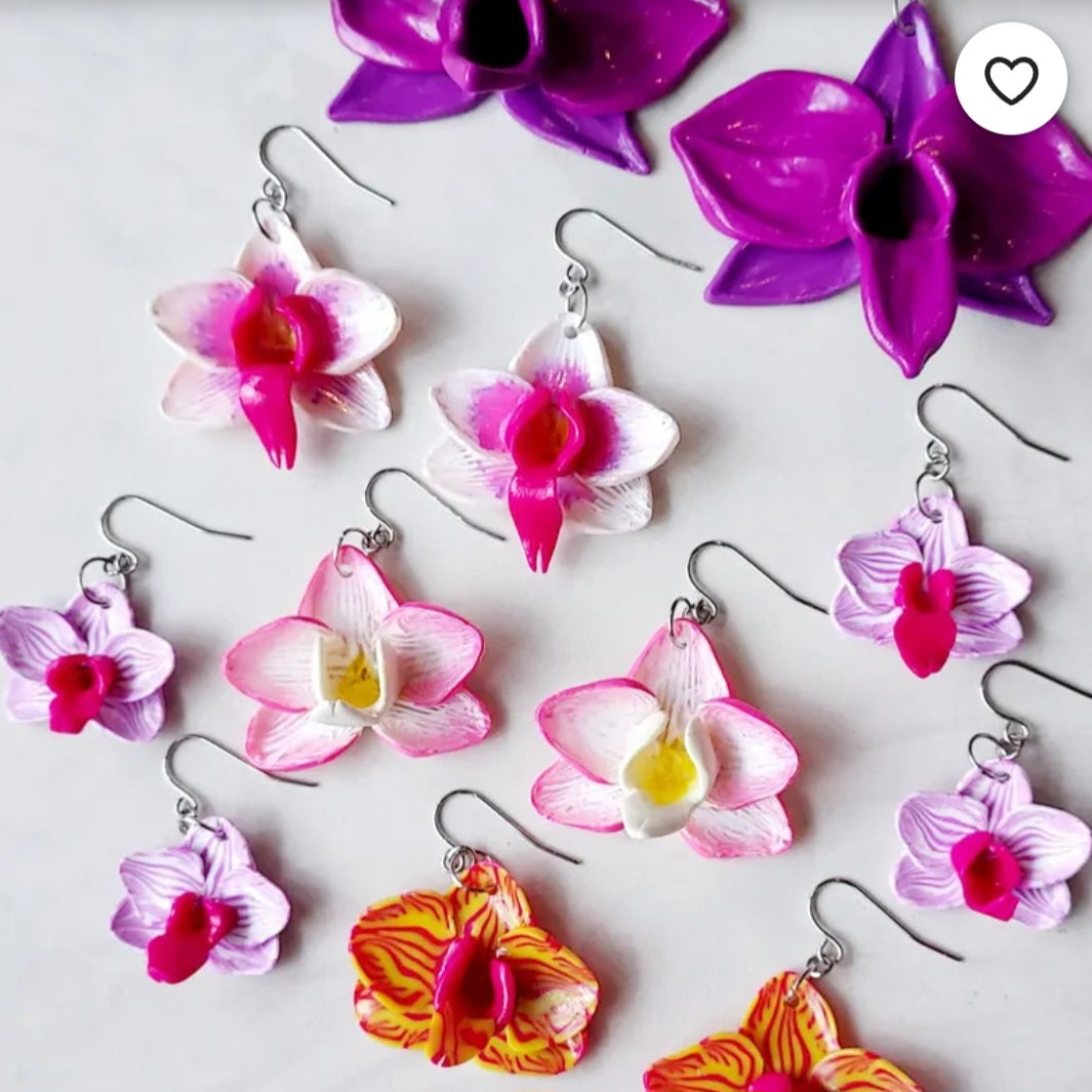 Mini Orchid Dangle Houseplant Clay Earrings