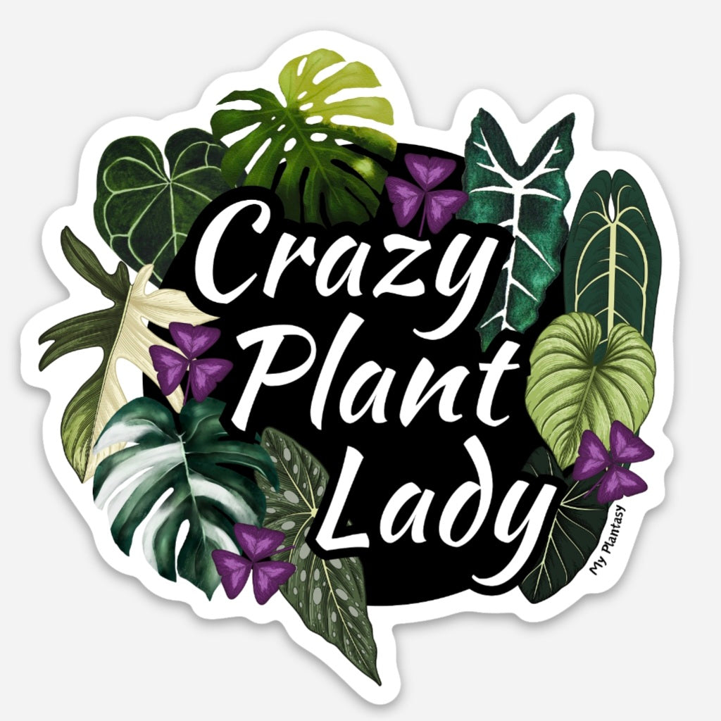 Large Crazy Plant lady WHITE Vinyl Houseplant Sticker