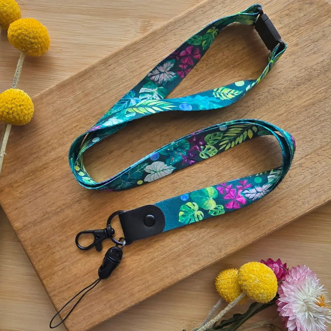 🌿NEW STYLE🌿 Watercolour Plant Themed Lanyard with safety Clasp, Eco Friendly