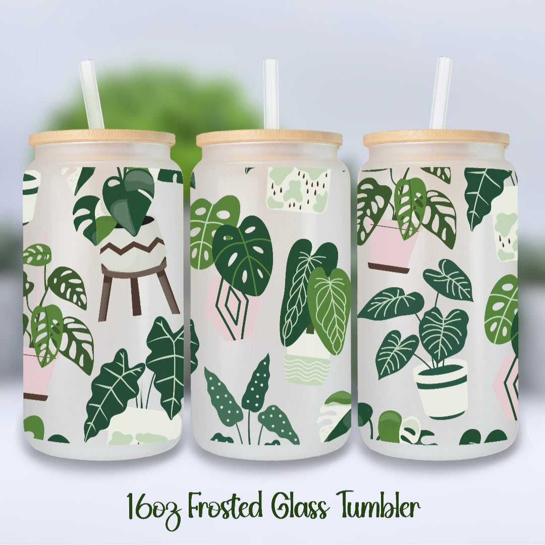 Houseplant Heaven 12oz|16oz Frosted Glass Houseplant Tumbler with Glass Straw