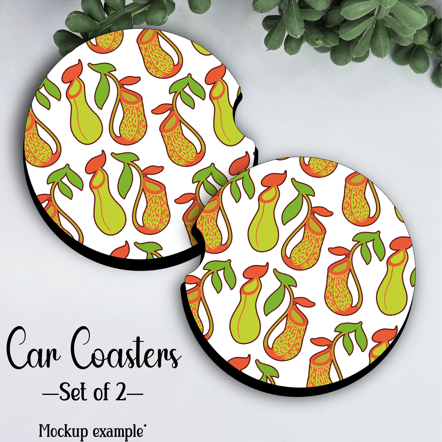 Pitcher & Carnivorous Plants Car Coasters | Set of 2 | 2 Designs | Car Cup Holder Accessories