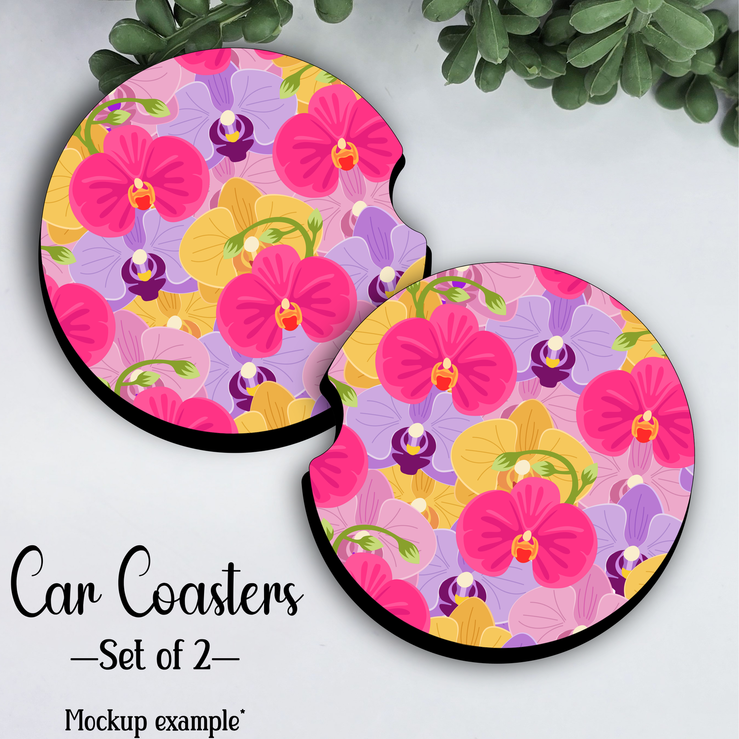 Vibrant Orchids Car Coasters - Set of 2, Car Cup Holder accessories