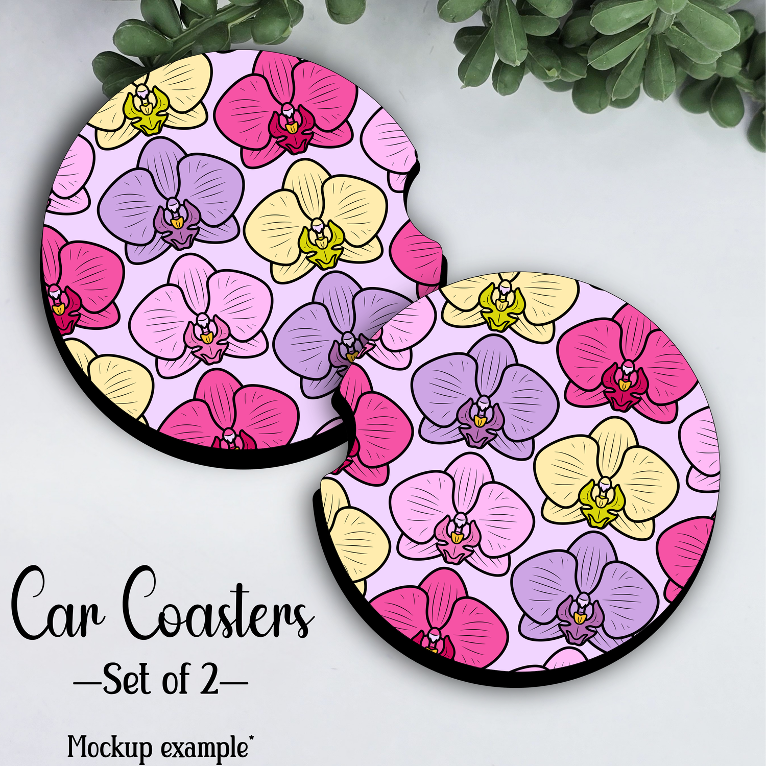 Orchids Car Coasters - Set of 2, Car Cup Holder accessories